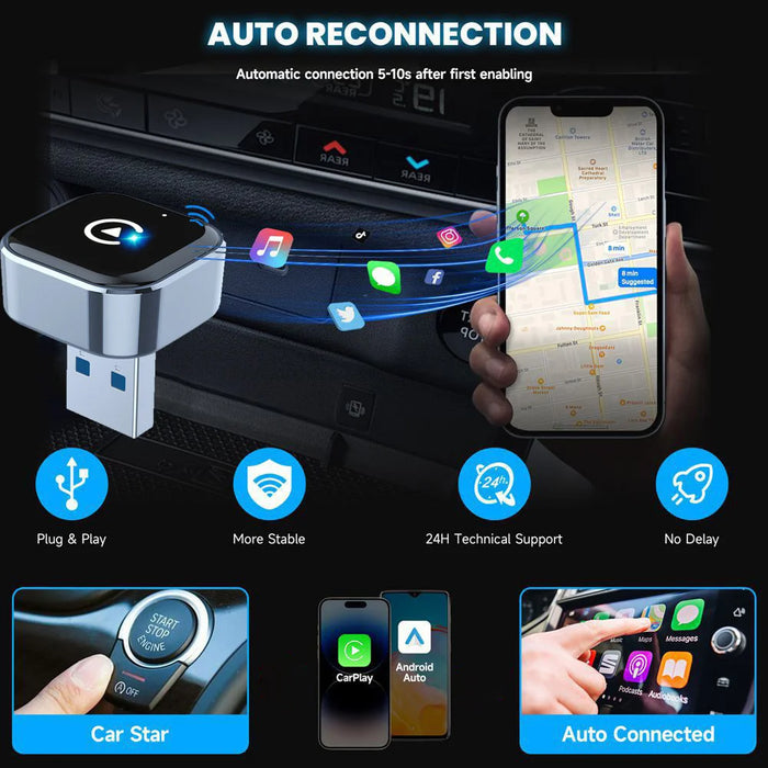 K16C Mini USB Dongle Plug and Play 2 in 1 Wired to Wireless CarPlay Android Auto Adapter - 7