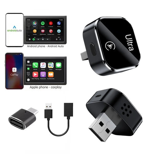 K18 2 in 1 Bluetooth-compatible 5.2/WiFi Wireless CarPlay Adapter Android Auto Mini USB Dongle - Black - 1
