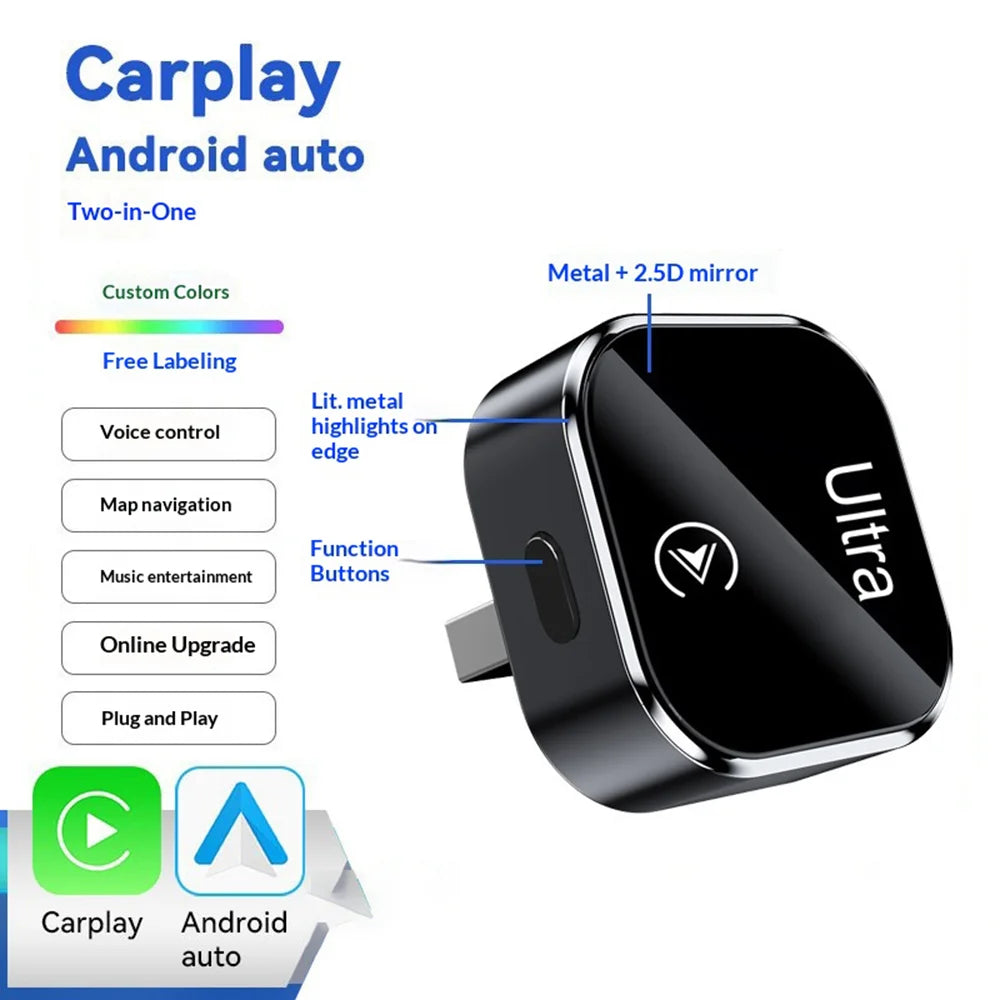 K18 2 in 1 Bluetooth-compatible 5.2/WiFi Wireless CarPlay Adapter Android Auto Mini USB Dongle - Black - 2