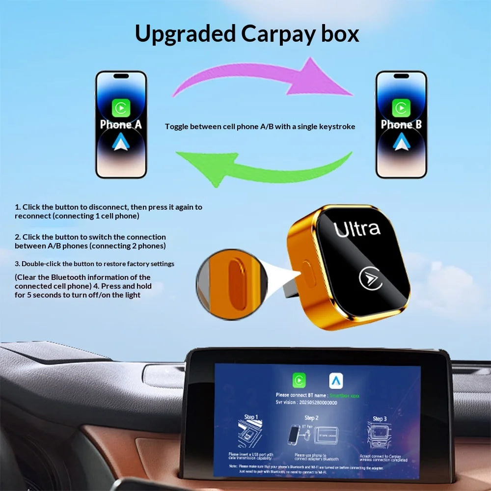 K18 2 in 1 Bluetooth-compatible 5.2/WiFi Wireless CarPlay Adapter Android Auto Mini USB Dongle - Black - 4