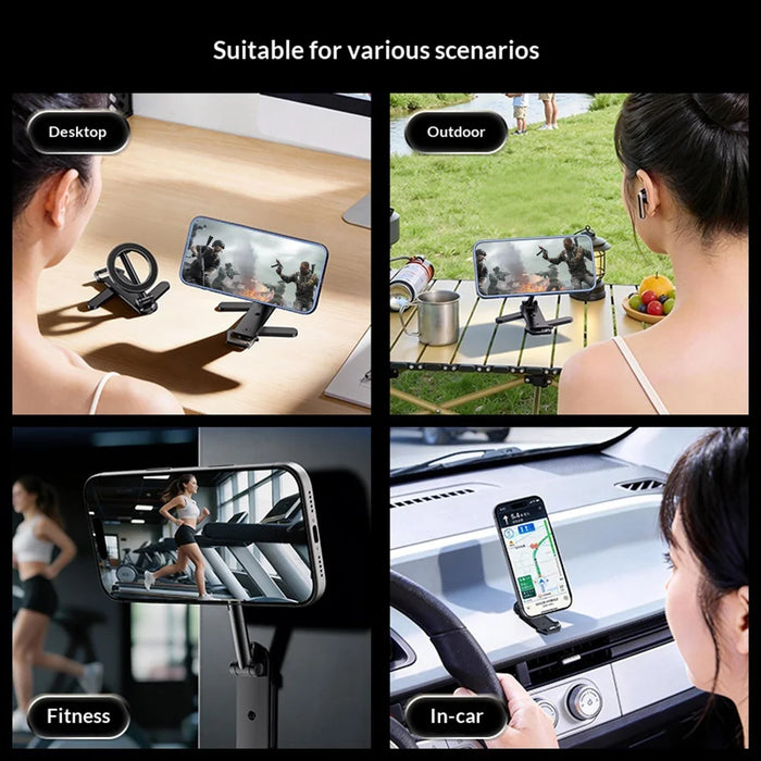 Magnetic Phone Stand 360 Degree Rotating Aluminum Alloy Foldable Car Mount Cellphone Holder - 4