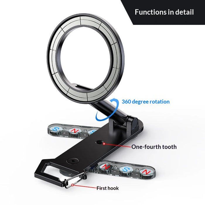 Magnetic Phone Stand 360 Degree Rotating Aluminum Alloy Foldable Car Mount Cellphone Holder - 5