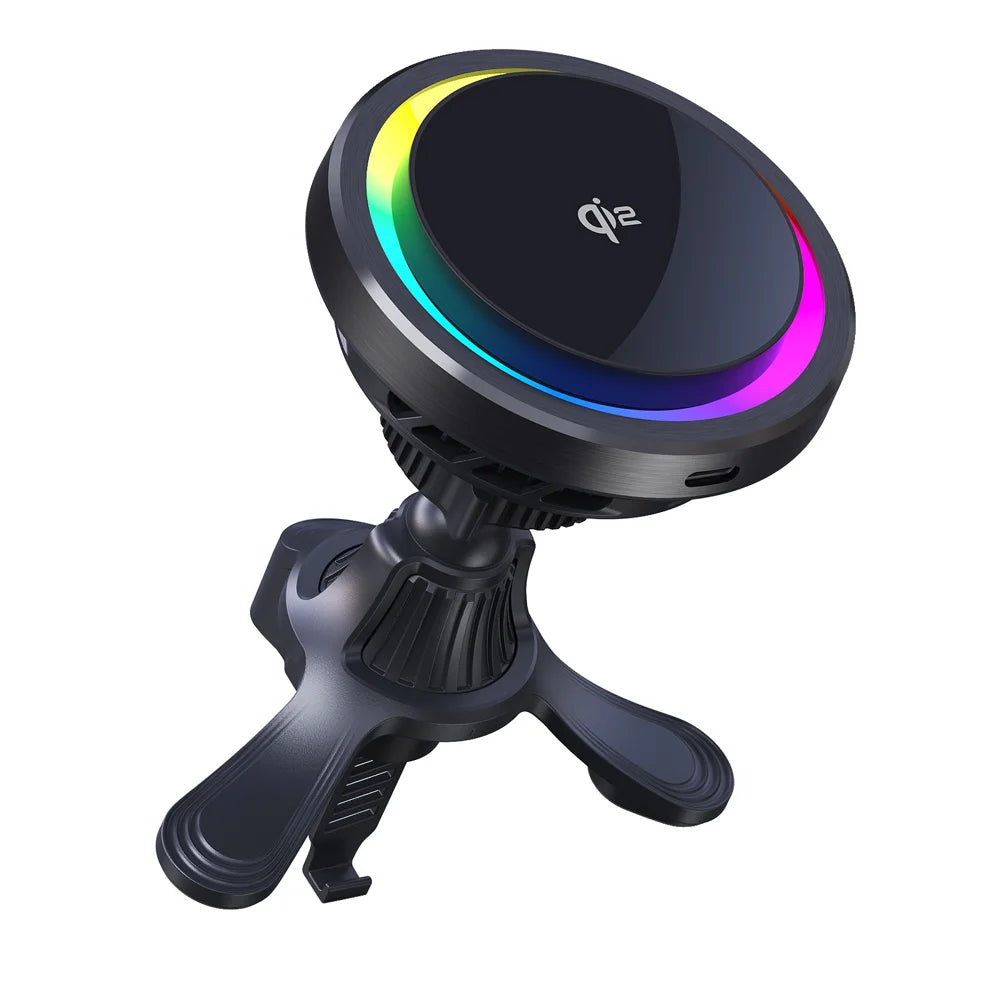 MC11 Car Mount Wireless Charger Qi2 15W Fast Charging Magnetic Phone Holder with Cooling Fan for Air Vent - Black - 1