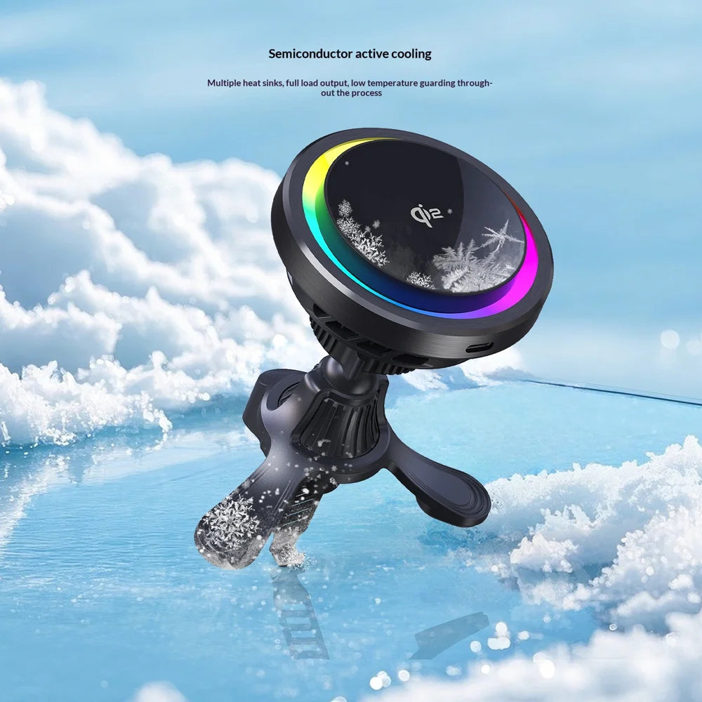 MC11 Car Mount Wireless Charger Qi2 15W Fast Charging Magnetic Phone Holder with Cooling Fan for Air Vent - Black - 4
