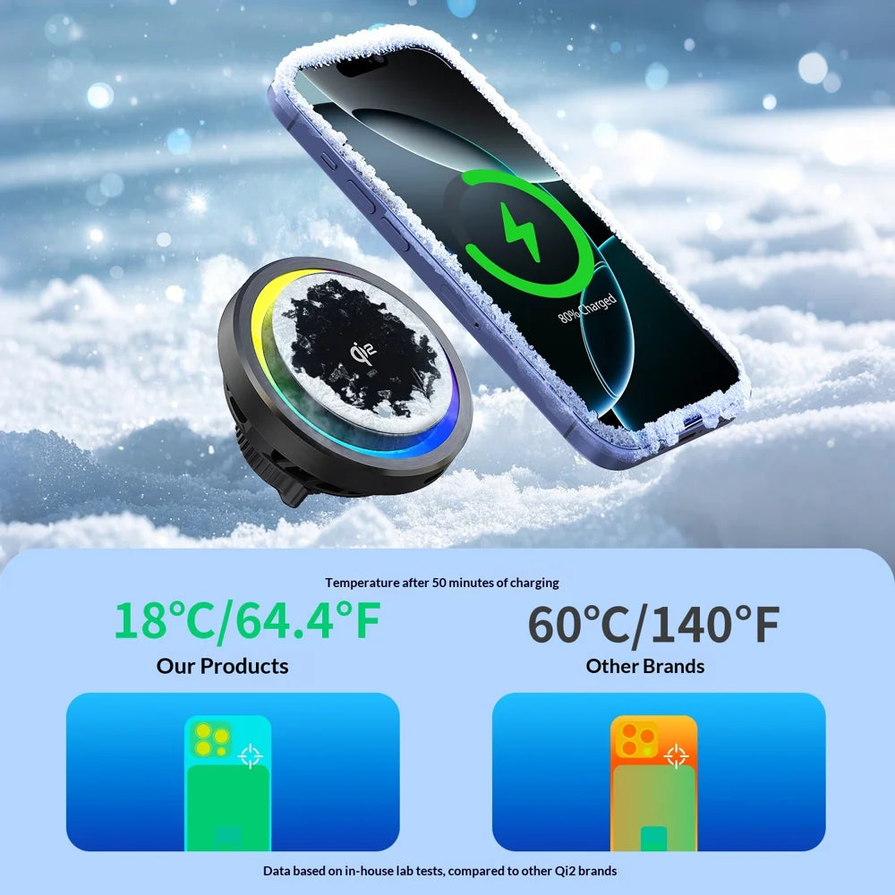 MC11 Car Mount Wireless Charger Qi2 15W Fast Charging Magnetic Phone Holder with Cooling Fan for Air Vent - Black - 5