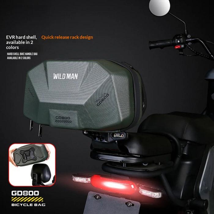 WILD MAN GD800 4L Electric Bike Rear Seat Bag EVA Hard Shell Waterproof Tail Box with Lock for E-bike Motorcycle - Black - 2
