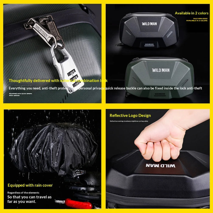 WILD MAN GD800 4L Electric Bike Rear Seat Bag EVA Hard Shell Waterproof Tail Box with Lock for E-bike Motorcycle - Black - 5