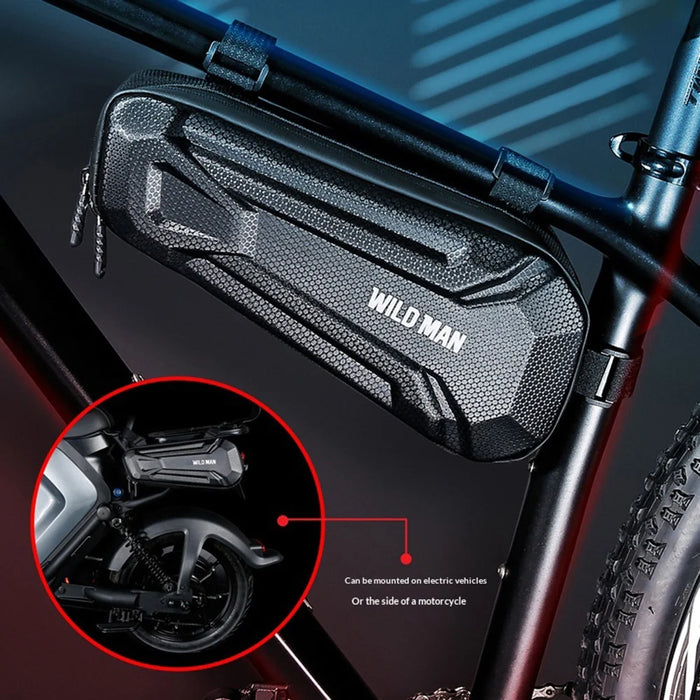 WILD MAN XT9 1.8L Bike Frame Bag IPX6 Waterproof EVA Hard Shell Triangle Bag for Mountain Road Bicycle - Black/Honeycomb Texture - 2