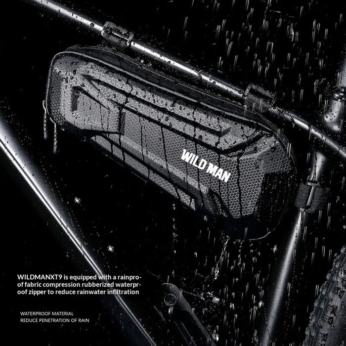 WILD MAN XT9 1.8L Bike Frame Bag IPX6 Waterproof EVA Hard Shell Triangle Bag for Mountain Road Bicycle - Black/Honeycomb Texture - 4