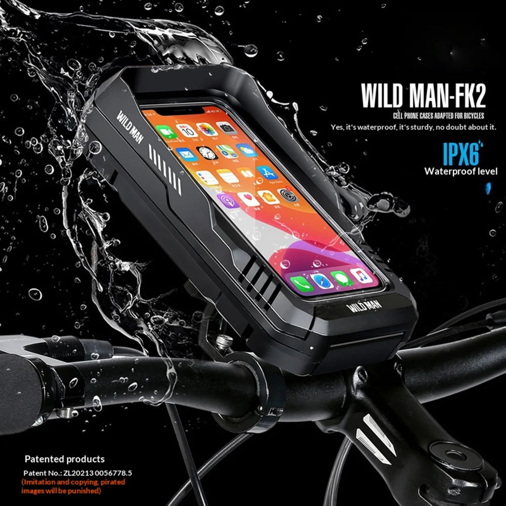 WILD MAN FK2 Waterproof Bike Phone Mount Case 360 Degree Rotation Shockproof Bicycle Handlebar Phone Holder - Black/0.6L - 2