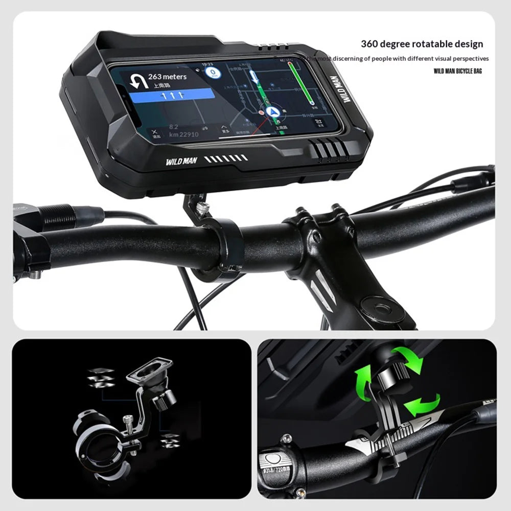 WILD MAN FK2 Waterproof Bike Phone Mount Case 360 Degree Rotation Shockproof Bicycle Handlebar Phone Holder - Black/0.6L - 4