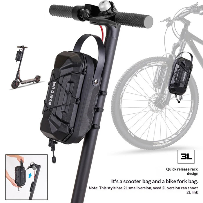 WILD MAN GD6X PLUS 3L Front Frame Bag Quick Release EVA Hard Shell Bicycle Fork Bag for E-Scooter Folding Bike - Black/3L - 2