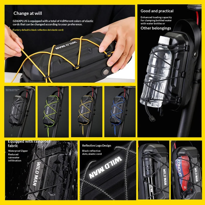 WILD MAN GD6X PLUS 3L Front Frame Bag Quick Release EVA Hard Shell Bicycle Fork Bag for E-Scooter Folding Bike - Black/3L - 5
