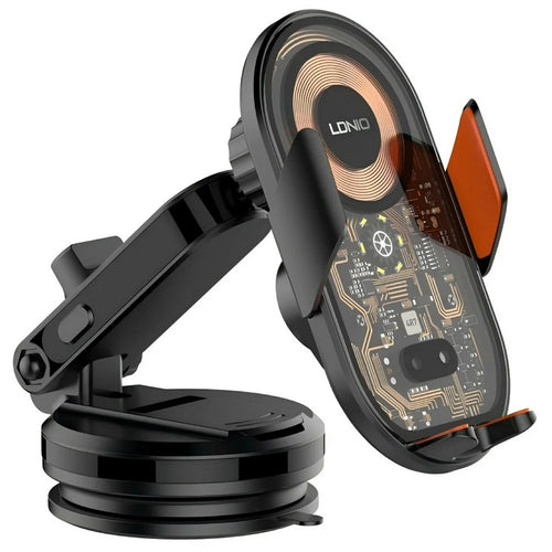 LDNIO MA30-1 15W Wireless Charging Stand Car Mount Infrared Sensor Automatic Phone Holder with Suction Cup Base for Dashboard Windshield - Black - 1