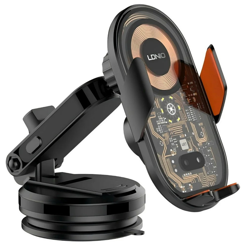 LDNIO MA30-1 15W Wireless Charging Stand Car Mount Infrared Sensor Automatic Phone Holder with Suction Cup Base for Dashboard Windshield - Black - 1