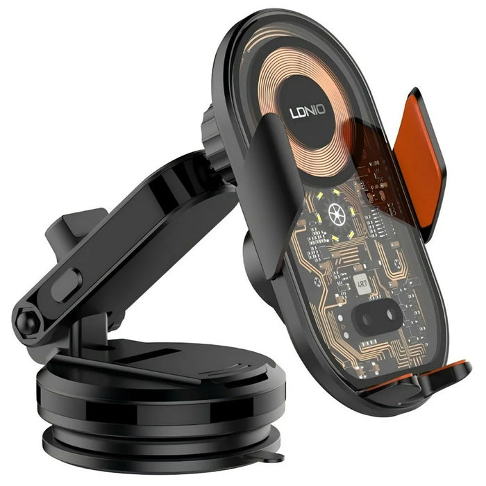 LDNIO MA30-1 15W Wireless Charging Stand Car Mount Infrared Sensor Automatic Phone Holder with Suction Cup Base for Dashboard Windshield - Black - 1