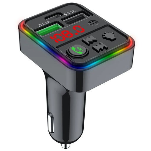 F18 Bluetooth-compatible Hands-free Call MP3 Music Player Colorful LED Light Type-C + Dual USB Car Charger U-disk / TF Card FM Transmitter - 1