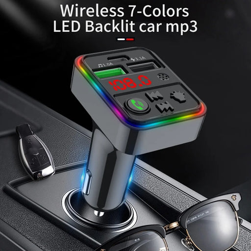 F18 Bluetooth-compatible Hands-free Call MP3 Music Player Colorful LED Light Type-C + Dual USB Car Charger U-disk / TF Card FM Transmitter - 2