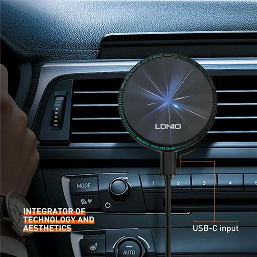 LDNIO MA23 15W Magnetic Wireless Car Charger Stand QI Fast Charging Air Vent Phone Holder Mount - Black - 2
