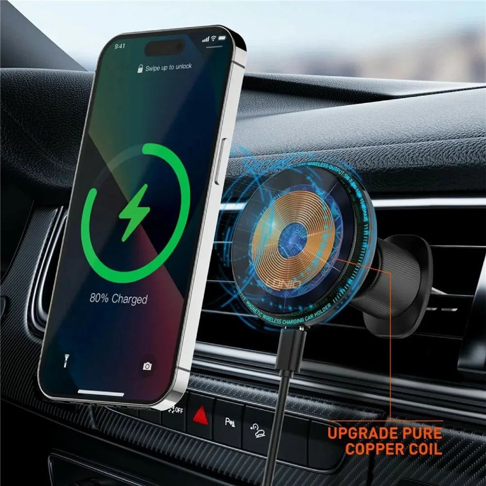 LDNIO MA23 15W Magnetic Wireless Car Charger Stand QI Fast Charging Air Vent Phone Holder Mount - Black - 4