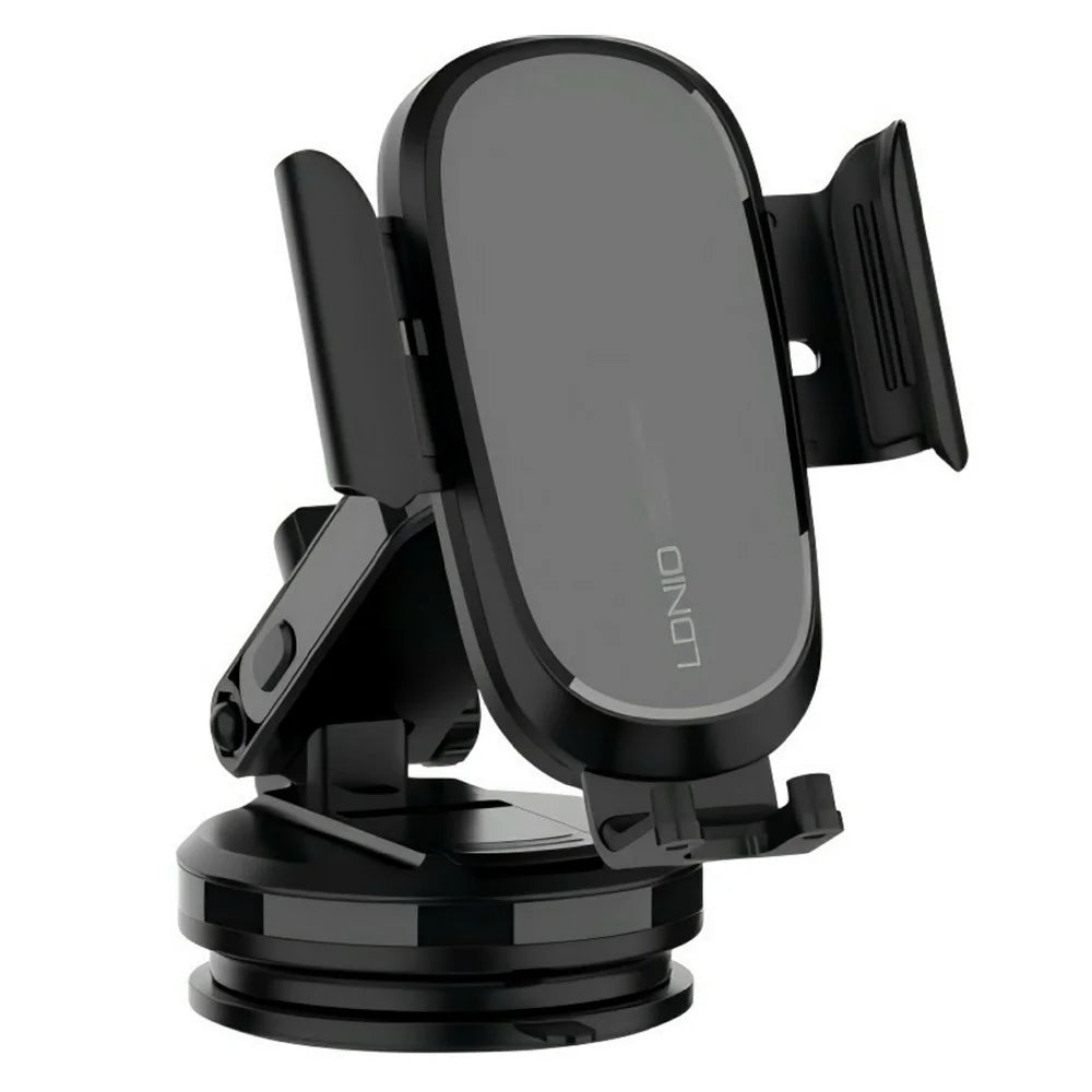 LDNIO MW21-1 15W Wireless Charging Car Mount Automatic Electric Clamping Auto-Grip Phone Holder with Suction Cup Base - Black - 1
