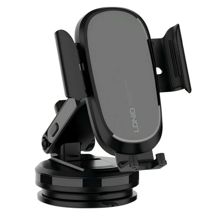 LDNIO MW21-1 15W Wireless Charging Car Mount Automatic Electric Clamping Auto-Grip Phone Holder with Suction Cup Base - Black - 1