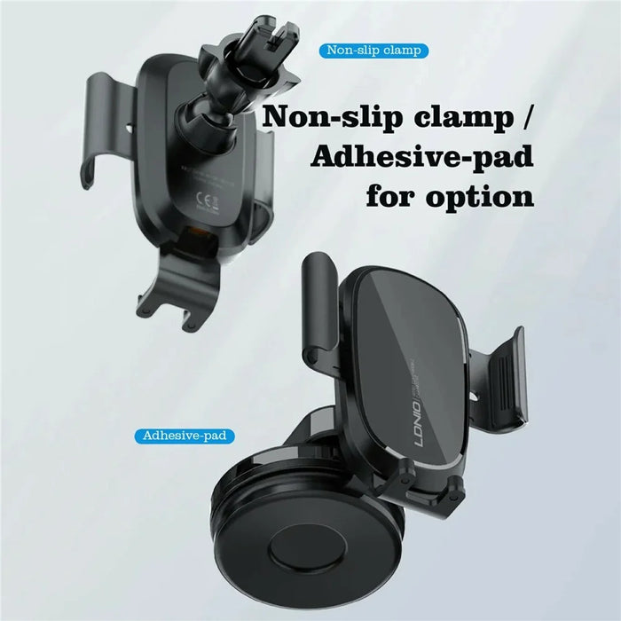 LDNIO MW21-1 15W Wireless Charging Car Mount Automatic Electric Clamping Auto-Grip Phone Holder with Suction Cup Base - Black - 4