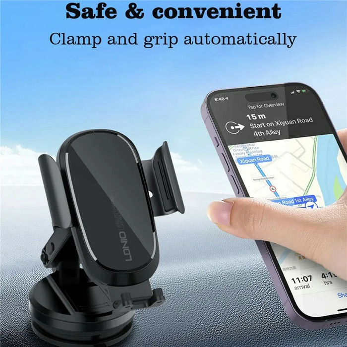 LDNIO MW21-1 15W Wireless Charging Car Mount Automatic Electric Clamping Auto-Grip Phone Holder with Suction Cup Base - Black - 5