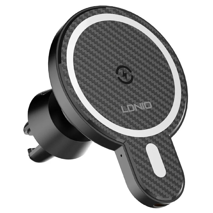 LDNIO MA20 15W Qi Wireless Charger Car Mount Gravity Positioning Air Vent Phone Holder with Carbon Fiber Texture - Black - 1