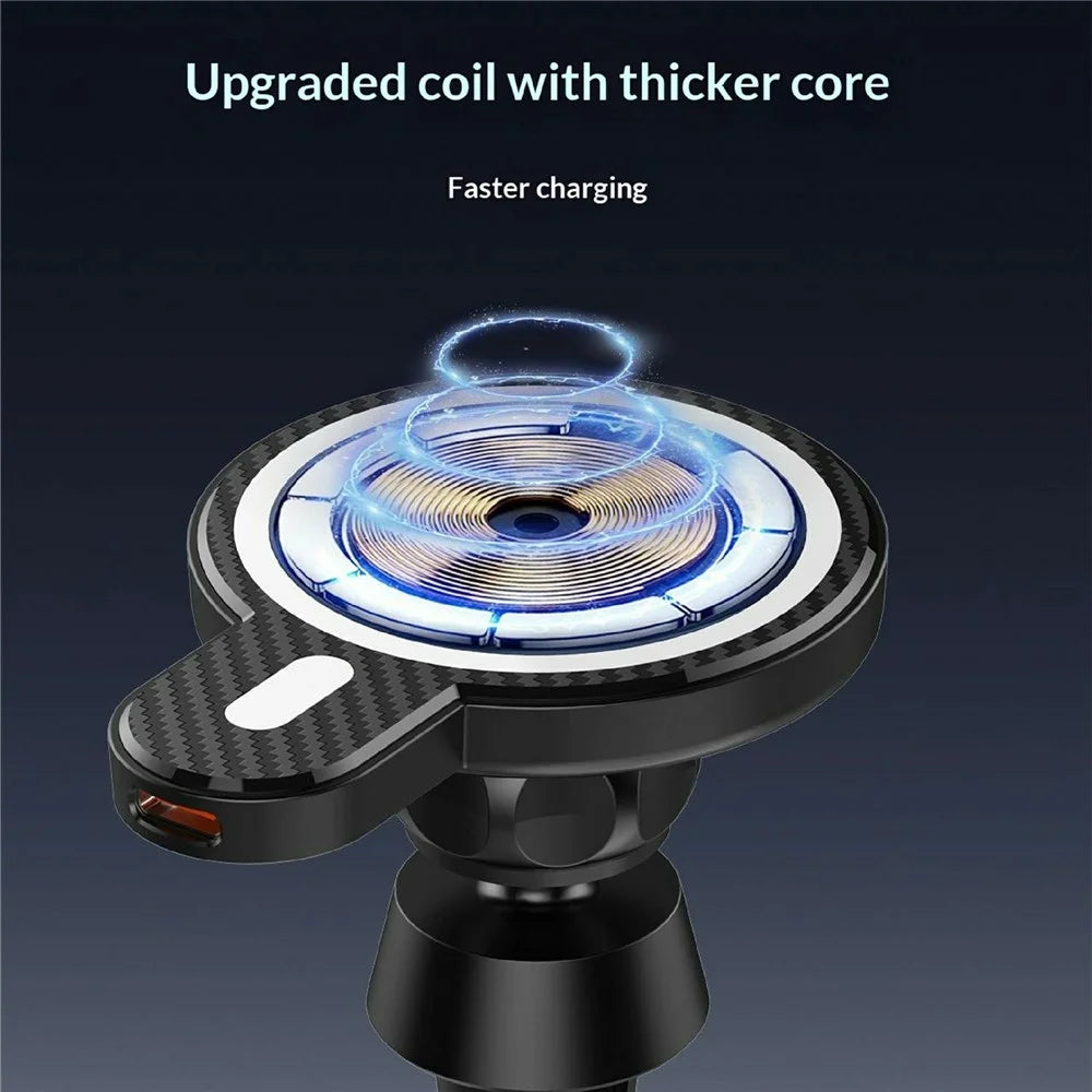 LDNIO MA20 15W Qi Wireless Charger Car Mount Gravity Positioning Air Vent Phone Holder with Carbon Fiber Texture - Black - 2