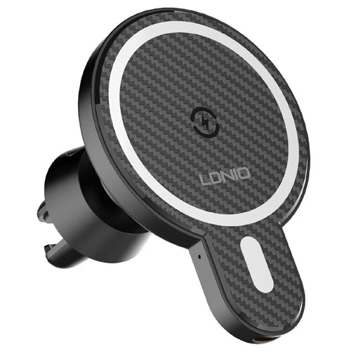 LDNIO MA20-1 15W Magnetic Qi Wireless Charger Car Mount Gravity Positioning Air Vent Phone Holder with Carbon Fiber Texture - Black - 1