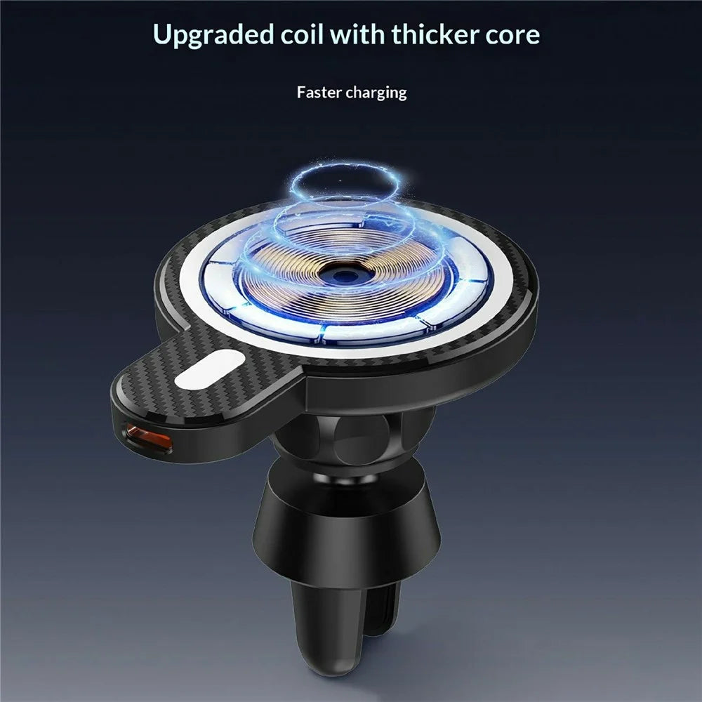LDNIO MA20-1 15W Magnetic Qi Wireless Charger Car Mount Gravity Positioning Air Vent Phone Holder with Carbon Fiber Texture - Black - 2