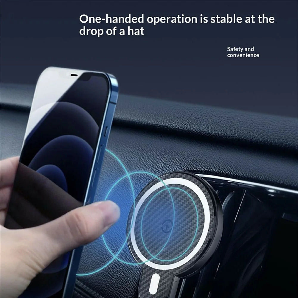 LDNIO MA20-1 15W Magnetic Qi Wireless Charger Car Mount Gravity Positioning Air Vent Phone Holder with Carbon Fiber Texture - Black - 5