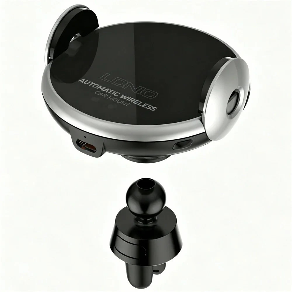 LDNIO MA02 15W Qi Wireless Fast Charging Charger Car Mount Auto-Clamping Infrared Sensor 360 Degree Air Vent Phone Holder - Black - 1