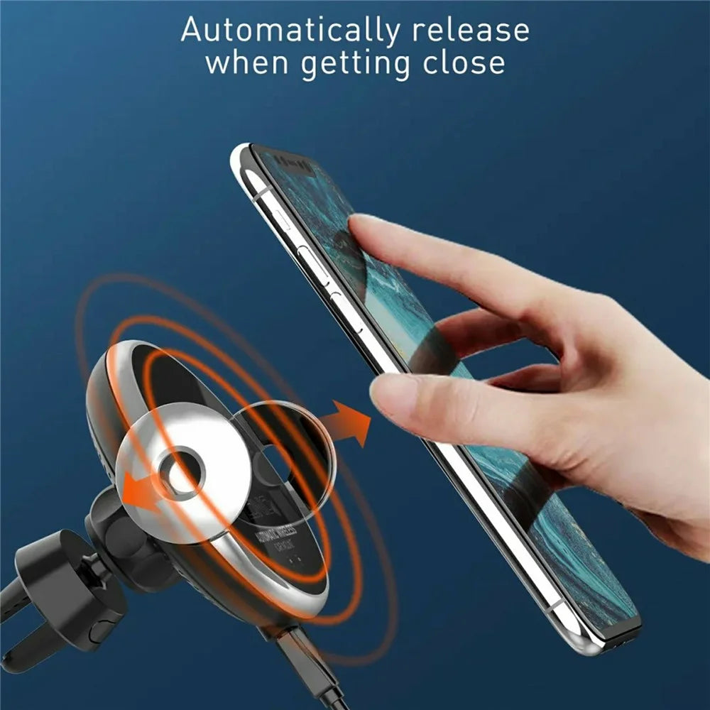 LDNIO MA02 15W Qi Wireless Fast Charging Charger Car Mount Auto-Clamping Infrared Sensor 360 Degree Air Vent Phone Holder - Black - 2