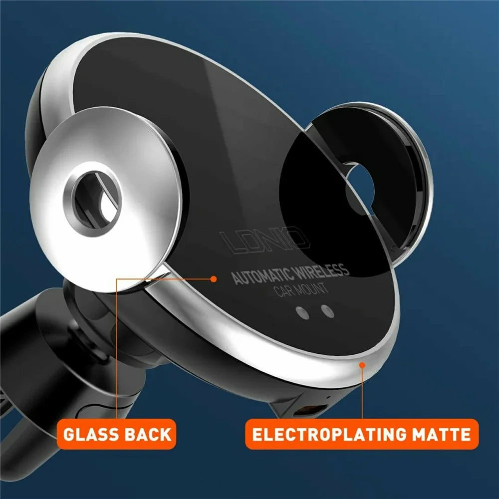 LDNIO MA02 15W Qi Wireless Fast Charging Charger Car Mount Auto-Clamping Infrared Sensor 360 Degree Air Vent Phone Holder - Black - 4
