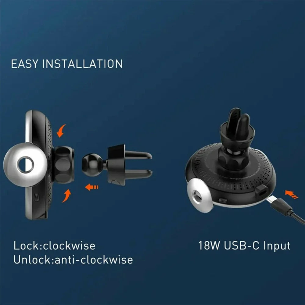 LDNIO MA02 15W Qi Wireless Fast Charging Charger Car Mount Auto-Clamping Infrared Sensor 360 Degree Air Vent Phone Holder - Black - 7