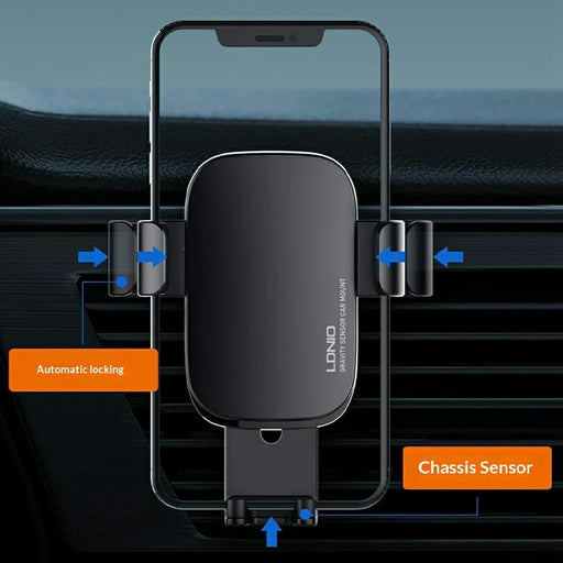 LDNIO MG10 Gravity Sensor Car Phone Holder Air Vent Mount 360 Degree Rotation Auto Lock Phone Mount for 4.7-7 Inch Smartphones - Black - 2