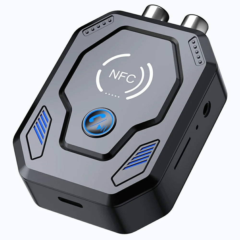 W24 NFC Bluetooth-compatible 5.4 Audio Transceiver Car Audio Adapter with AUX + RCA Dual Port & TF Card Slot for Speakers - 1