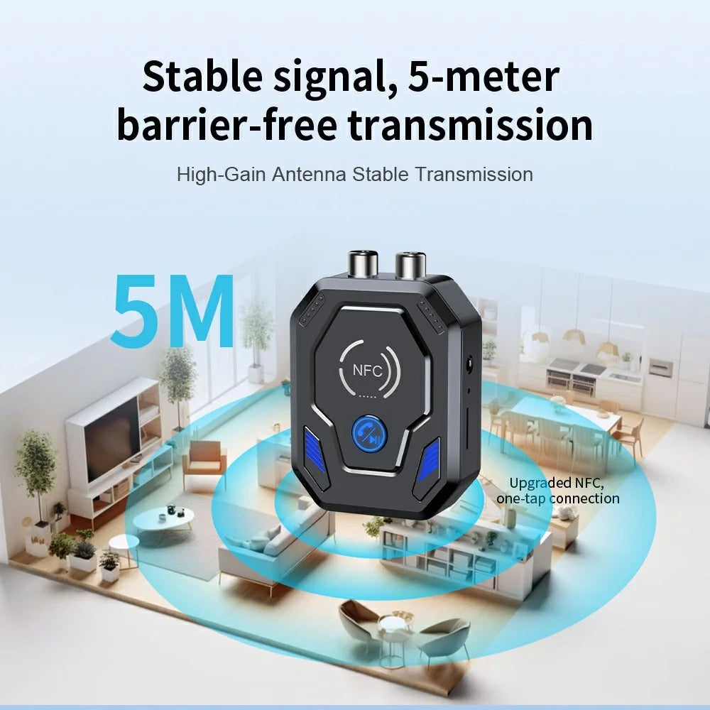 W24 NFC Bluetooth-compatible 5.4 Audio Transceiver Car Audio Adapter with AUX + RCA Dual Port & TF Card Slot for Speakers - 2