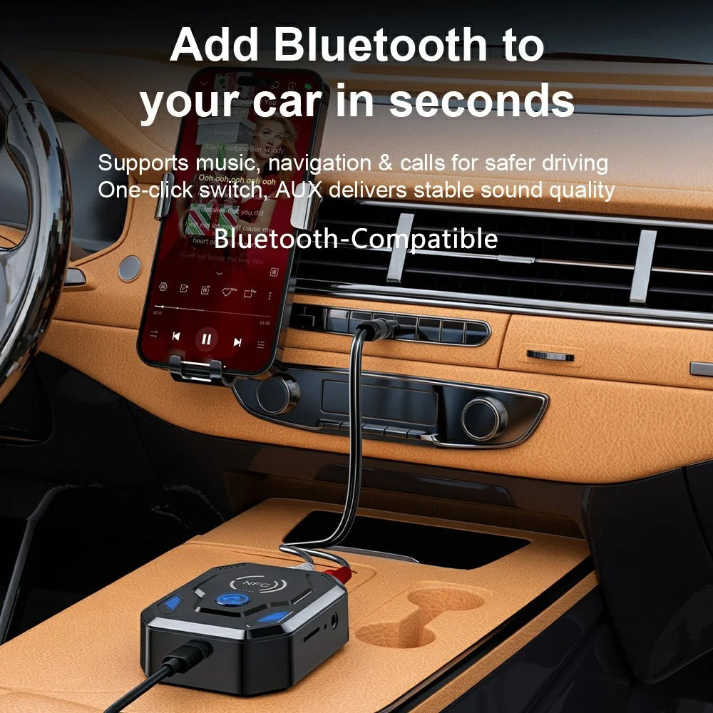 W24 NFC Bluetooth-compatible 5.4 Audio Transceiver Car Audio Adapter with AUX + RCA Dual Port & TF Card Slot for Speakers - 4