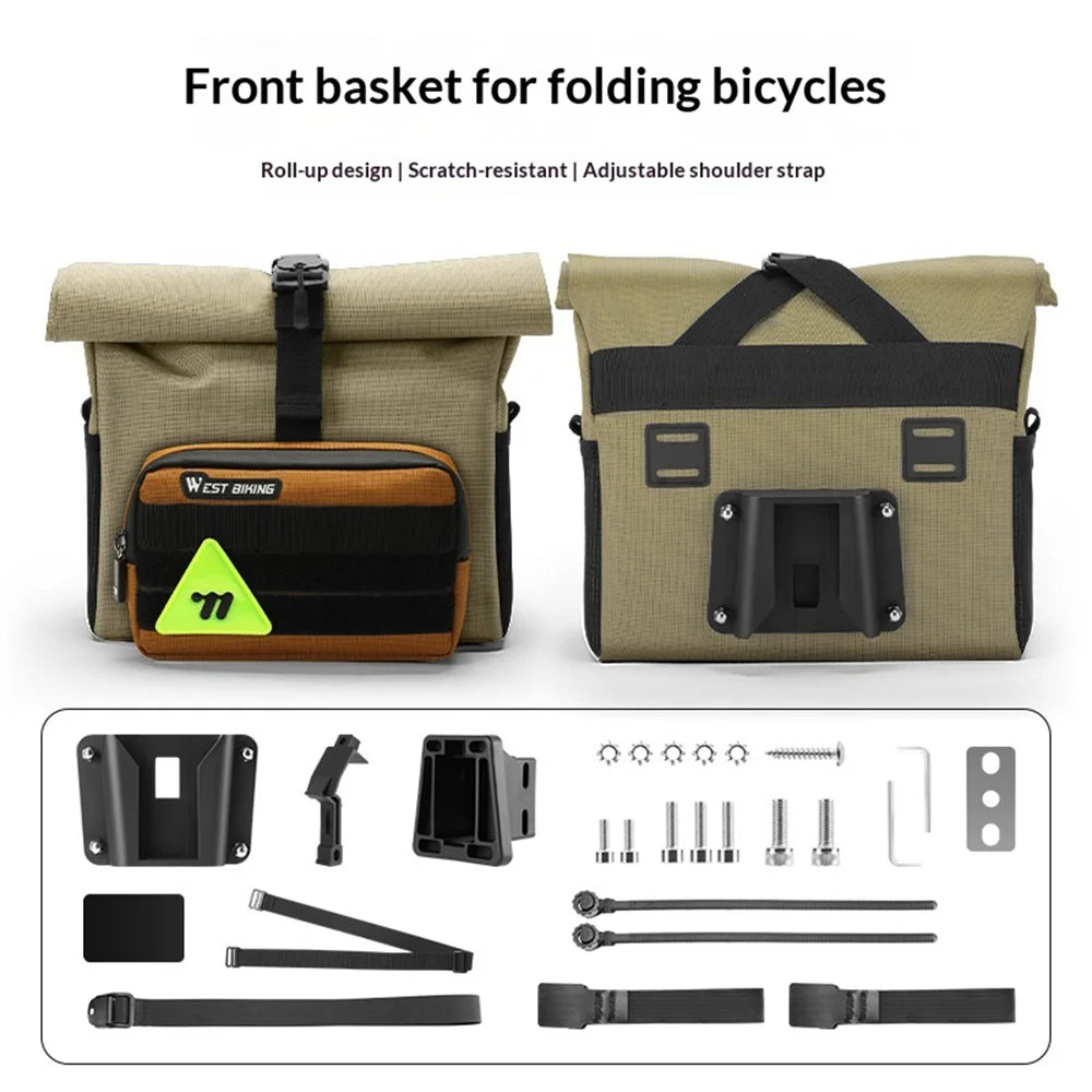 WEST BIKING YP0707417 Bicycle Front Bag 3.3L Expandable Handlebar Bag with Shoulder Strap for Folding Bike - Khaki - 2