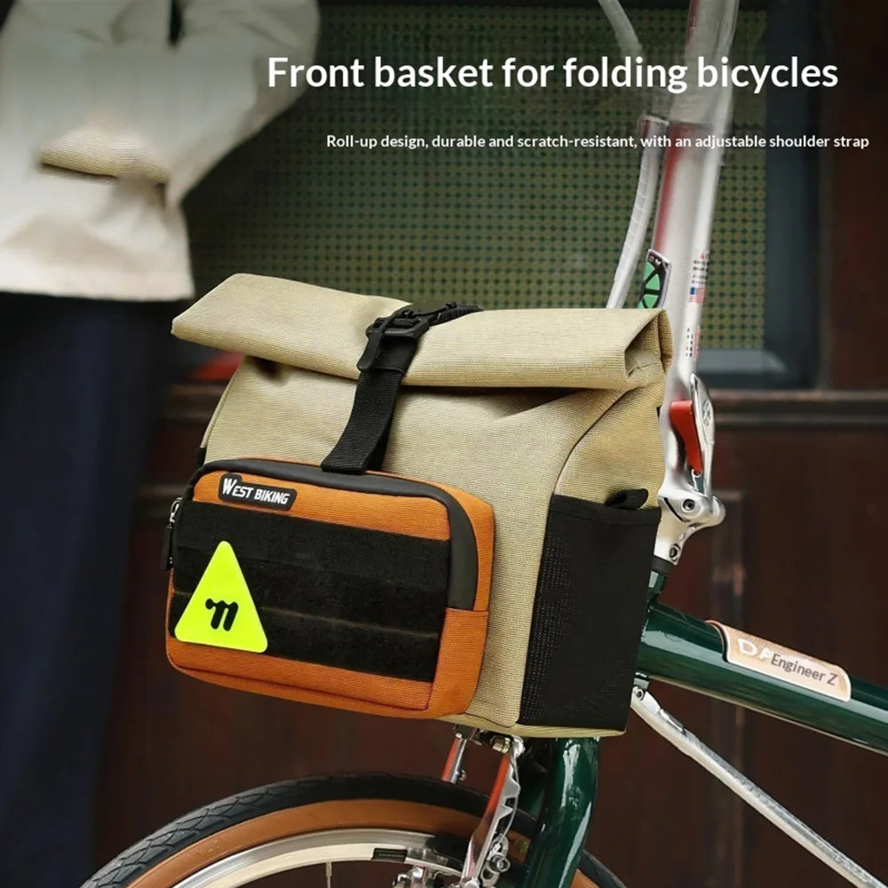 WEST BIKING YP0707417 Bicycle Front Bag 3.3L Expandable Handlebar Bag with Shoulder Strap for Folding Bike - Khaki - 3