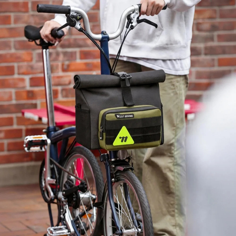 WEST BIKING YP0707417 Bicycle Front Bag 3.3L Expandable Handlebar Bag with Shoulder Strap for Folding Bike - Khaki - 7