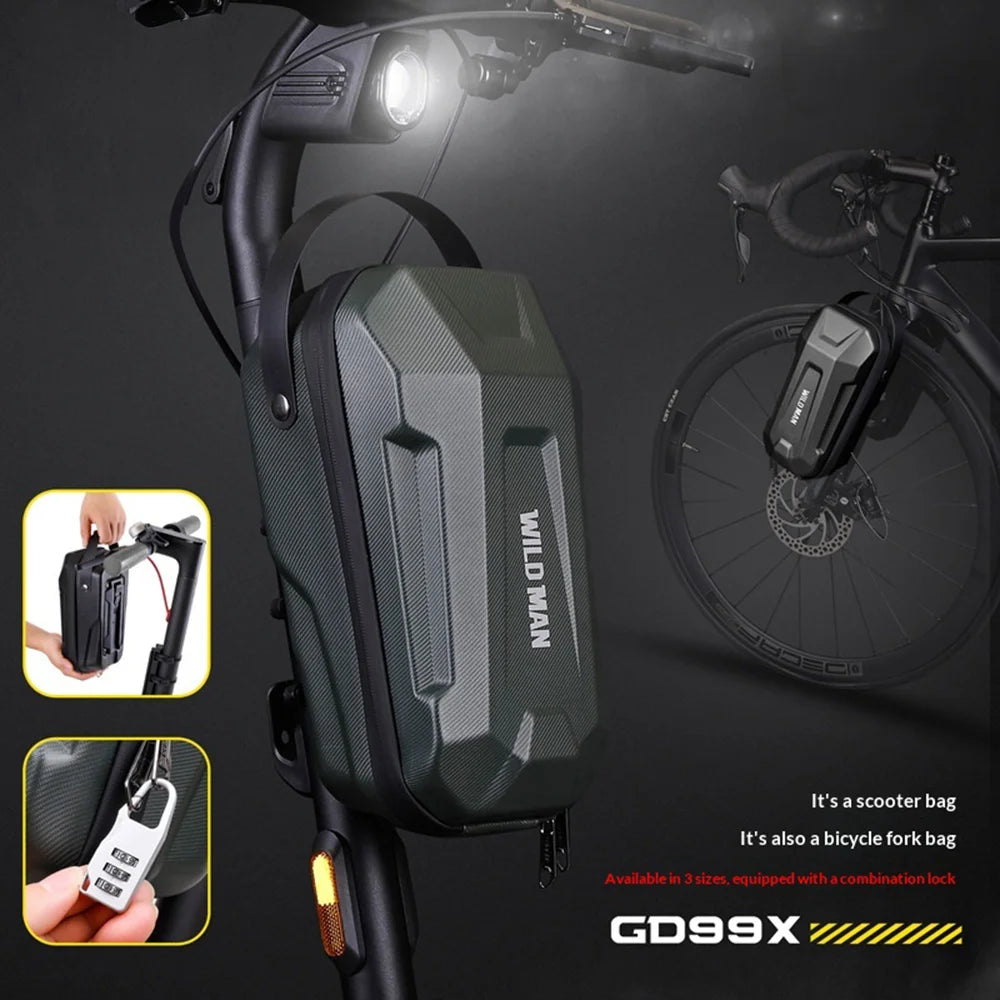 WILD MAN GD99X Plus EVA Hard Shell Electric Scooter Handlebar Bag Quick Release Waterproof Bike Front Bag for E-Scooter Bicycle - Black|2.8L - 2