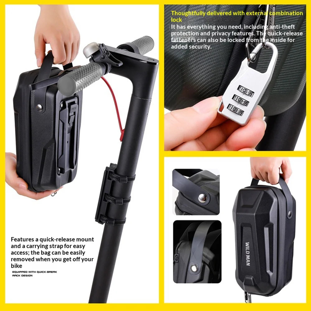 WILD MAN GD99X Plus EVA Hard Shell Electric Scooter Handlebar Bag Quick Release Waterproof Bike Front Bag for E-Scooter Bicycle - Black|2.8L - 3