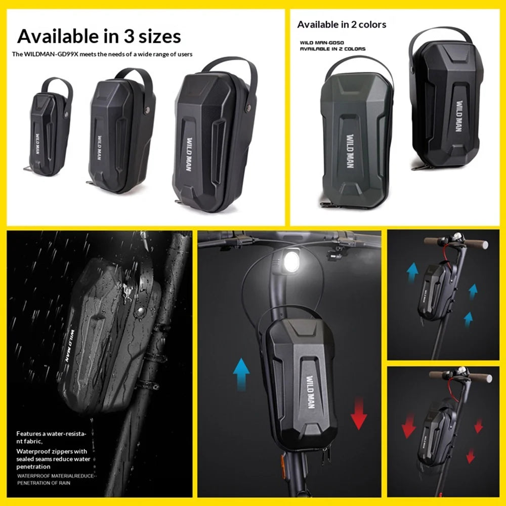 WILD MAN GD99X Plus EVA Hard Shell Electric Scooter Handlebar Bag Quick Release Waterproof Bike Front Bag for E-Scooter Bicycle - Black|2.8L - 5