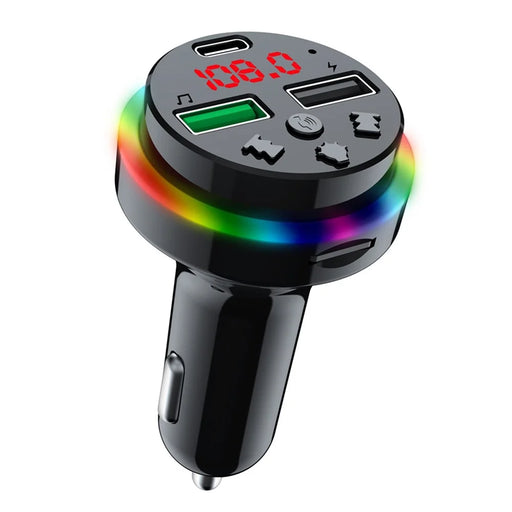 F15 Colorful LED Light FM Transmitter Bluetooth-compatible Hands-free Call MP3 Player Type-C + Dual USB Car Charger Support U-disk / TF Card - 1