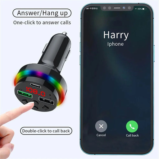 F15 Colorful LED Light FM Transmitter Bluetooth-compatible Hands-free Call MP3 Player Type-C + Dual USB Car Charger Support U-disk / TF Card - 2