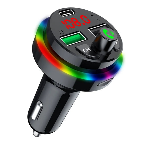 F16 Colorful LED Light FM Transmitter Car Bluetooth-compatible Adapter Hands-free Call MP3 Player Type-C + Dual USB Phone Charger Support U-disk / TF Card - 1